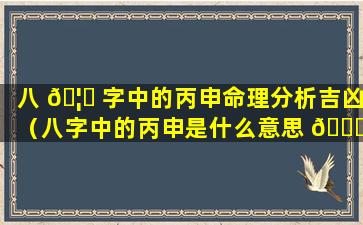 八 🦈 字中的丙申命理分析吉凶（八字中的丙申是什么意思 🍁 ）